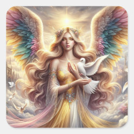 Angel Holding Dove - Angel Series Art Collection Quadratischer Aufkleber