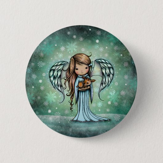 Angel Holding Fawn Illustriert Art Button (Vorderseite)