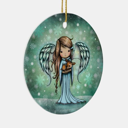 Angel Holding Fawn Illustriert Art Keramik Ornament (Rechts)