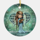 Angel Holding Fawn Illustriert Art Keramik Ornament (Vorne)