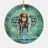 Angel Holding Fawn Illustriert Art Keramik Ornament (Hinten)