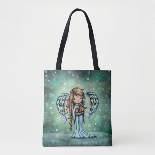 Angel Holding Fawn Illustriert Art Tasche (Vorderseite)
