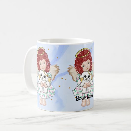 Angel Holding Hund Kaffeetasse (Vorderseite Links)