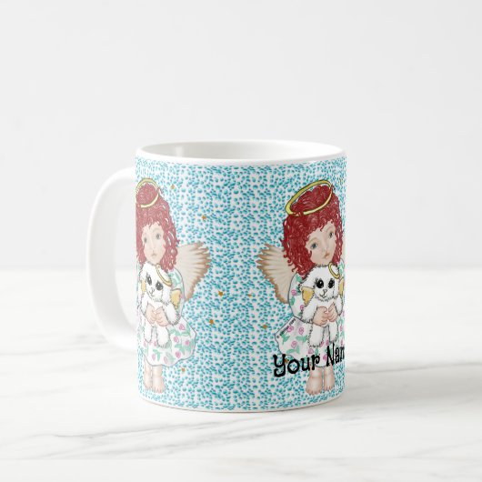 Angel Holding Hund Kaffeetasse (Vorderseite Links)