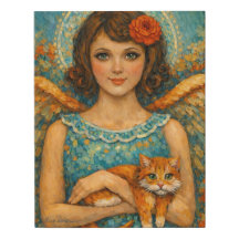 Angel Holding Tabby Cat Vintage Canvas Art