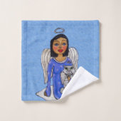 Angel Holding White Angel Cat auf Cloud Light Blue Badhandtuch Set (Waschlappen)