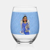 Angel Holding White Cat auf Cloud Sky blue Weinglas Ohne Stiel (Rückseite)