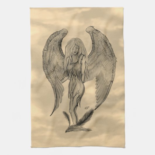 Angel im Tattoo Style Geschirrtuch (Vertikal)