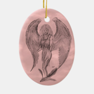 Angel im Tattoo Style Keramik Ornament