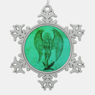 Angel im Tattoo Style Schneeflocken Zinn-Ornament