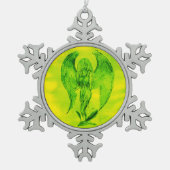 Angel im Tattoo Style Schneeflocken Zinn-Ornament (Vorderseite)
