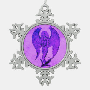 Angel im Tattoo Style Schneeflocken Zinn-Ornament