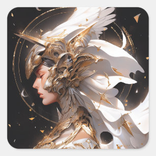 Angel in der Fantasiekunst der Weißen Rüstung Quadratischer Aufkleber