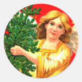 Angel in Gelben Carry Xmas Tree Runder Aufkleber (Vorderseite)