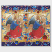 ANGEL IN ROT, GOLD, BLUE FLORAL PARCHMENT MIT GEMS GESCHENKPAPIER (Flach)