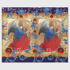 ANGEL IN ROT, GOLD, BLUE FLORAL PARCHMENT MIT GEMS GESCHENKPAPIER