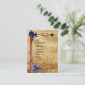 ANGEL IN ROT, GOLD, BLUE FLORAL PARCHMENT VISITENKARTE (Stehend Vorderseite)