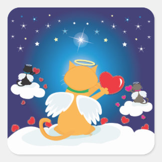Angel-Kätzchen - Mit Liebe aus dem Himmel Quadratischer Aufkleber