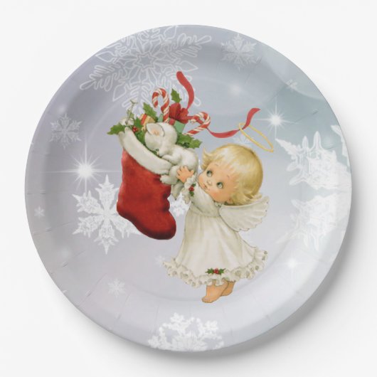 Angel & Kitty Cat Weihnachten Niedliche Paper Tell Pappteller (Vorderseite)