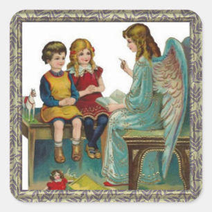 Angel lehrt Kinder Quadratischer Aufkleber