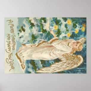 Angel Lighting Candlelit Weihnachtsbaum Poster