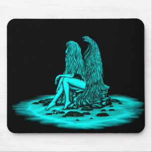 Angel , lost in thought , black and green Design Mousepad