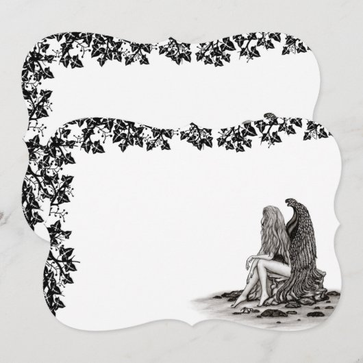 Angel , lost in thought , black and white Design Einladung (Vorne/Hinten)