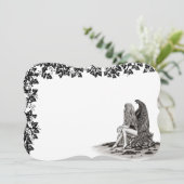 Angel , lost in thought , black and white Design Einladung (Stehend Vorderseite)