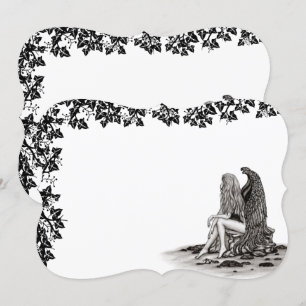 Angel , lost in thought , black and white Design Einladung