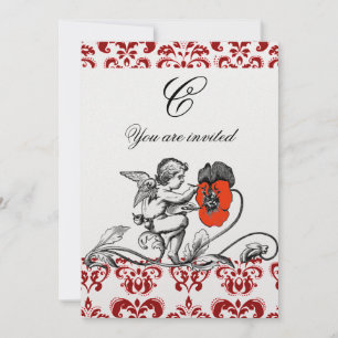 ANGEL MALEN EINER ROTEN BLUME DAMASK MONOGRAM Pear Einladung