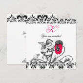 ANGEL MALERIEREN EIN PINKES BLUME-DAMASK-MONOGRAMM EINLADUNG (Vorne/Hinten)