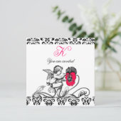 ANGEL MALERIEREN EIN PINKES BLUME-DAMASK-MONOGRAMM EINLADUNG (Stehend Vorderseite)