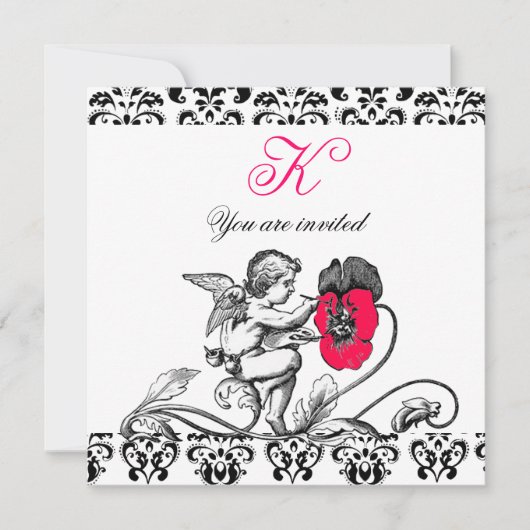 ANGEL MALERIEREN EIN PINKES BLUME-DAMASK-MONOGRAMM EINLADUNG (Vorderseite)