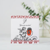 ANGEL MALERIEREN EIN ROTES BLUME-DAMASK-MONOGRAM-E EINLADUNG (Stehend Vorderseite)