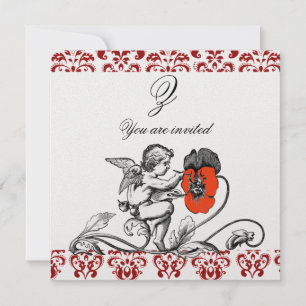 ANGEL MALERIEREN EIN ROTES BLUME-DAMASK-MONOGRAM-E EINLADUNG