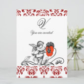 ANGEL MALERIEREN EIN ROTES BLUME-DAMASK-MONOGRAM EINLADUNG (Stehend Vorderseite)