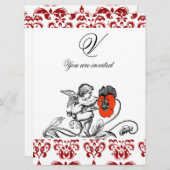 ANGEL MALERIEREN EIN ROTES BLUME-DAMASK-MONOGRAM EINLADUNG (Vorne/Hinten)