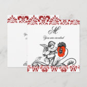 ANGEL MALERIEREN EIN ROTES BLUME-DAMASK-MONOGRAM EINLADUNG (Vorne/Hinten)