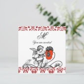 ANGEL MALERIEREN EIN ROTES BLUME-DAMASK-MONOGRAM EINLADUNG (Stehend Vorderseite)
