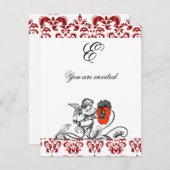 ANGEL MALERIEREN EIN ROTES BLUME-DAMASK-MONOGRAM EINLADUNG (Vorne/Hinten)