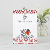 ANGEL MALERIEREN EIN ROTES BLUME-DAMASK-MONOGRAM EINLADUNG (Stehend Vorderseite)