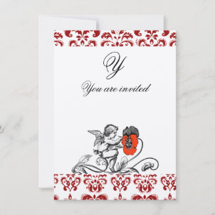 ANGEL MALERIEREN EIN ROTES BLUME-DAMASK-MONOGRAM EINLADUNG
