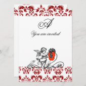 ANGEL MALERIEREN EIN ROTES BLUME-DAMASK-MONOGRAM EINLADUNG (Vorne/Hinten)
