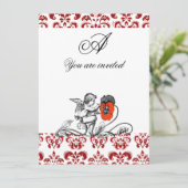 ANGEL MALERIEREN EIN ROTES BLUME-DAMASK-MONOGRAM EINLADUNG (Stehend Vorderseite)