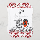 ANGEL MALERIEREN EIN ROTES BLUME-DAMASK-MONOGRAM EINLADUNG (Vorne/Hinten)