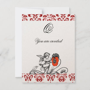 ANGEL MALERIEREN EIN ROTES BLUME-DAMASK-MONOGRAM EINLADUNG