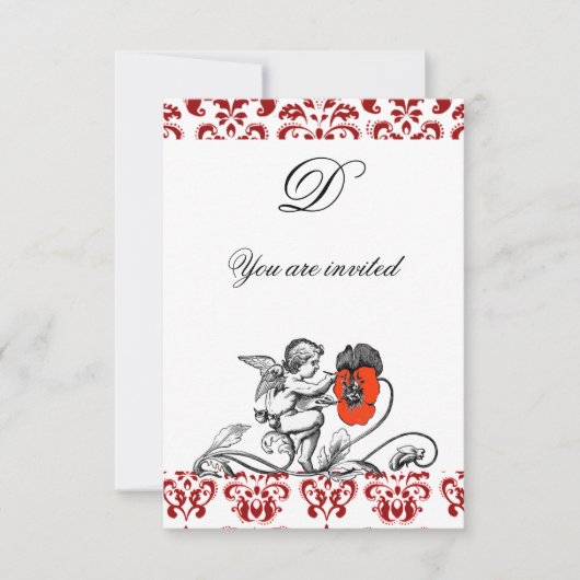 ANGEL MALERIEREN EIN ROTES BLUME-DAMASK-MONOGRAM EINLADUNG (Vorderseite)