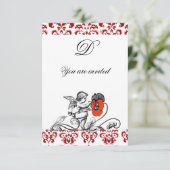 ANGEL MALERIEREN EIN ROTES BLUME-DAMASK-MONOGRAM EINLADUNG (Stehend Vorderseite)