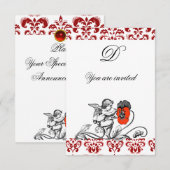 ANGEL MALERIEREN EIN ROTES BLUME-DAMASK-MONOGRAM EINLADUNG (Vorne/Hinten)
