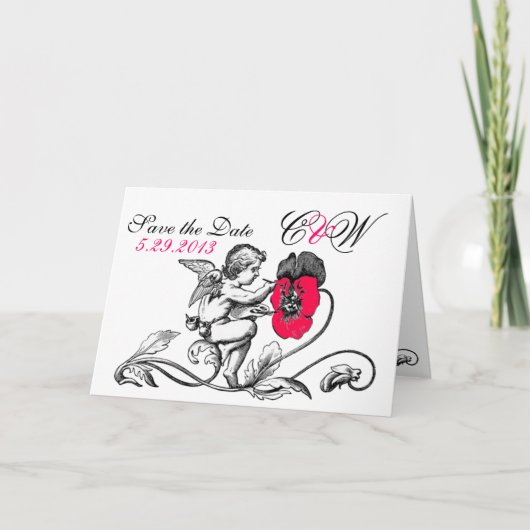 ANGEL MALERIEREN EINE BLUME SAVE THE DATE MONOGRAM ANKÜNDIGUNG (Vorderseite)